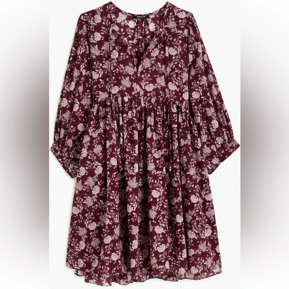 NWT Madewell Splitneck Puff Sleeve Dress in Floral - Picture 2 of 6